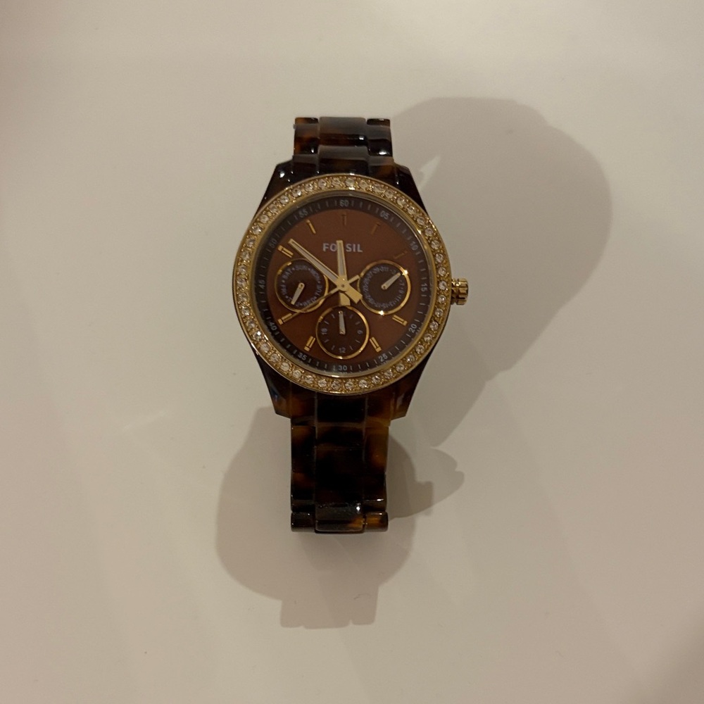 Fossil Tortoise-Link Watch with Gold Crystal Bezel